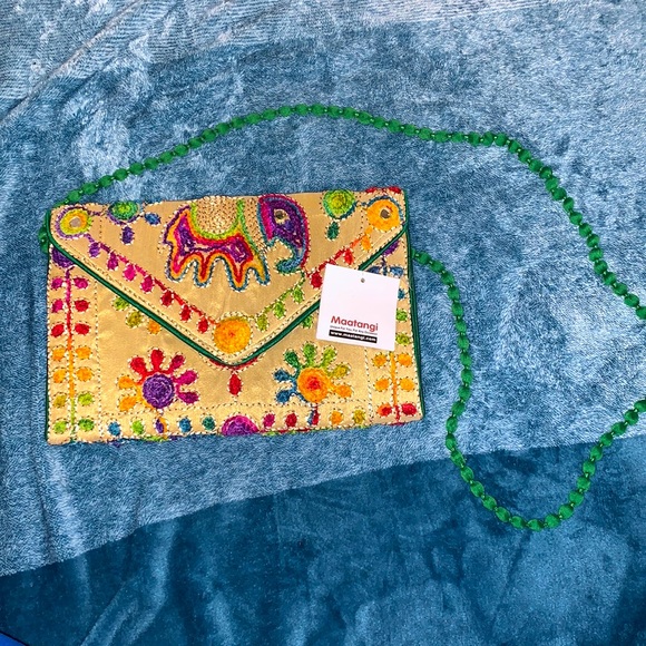 Handbags - Rainbow elephant embroidered envelope clutch